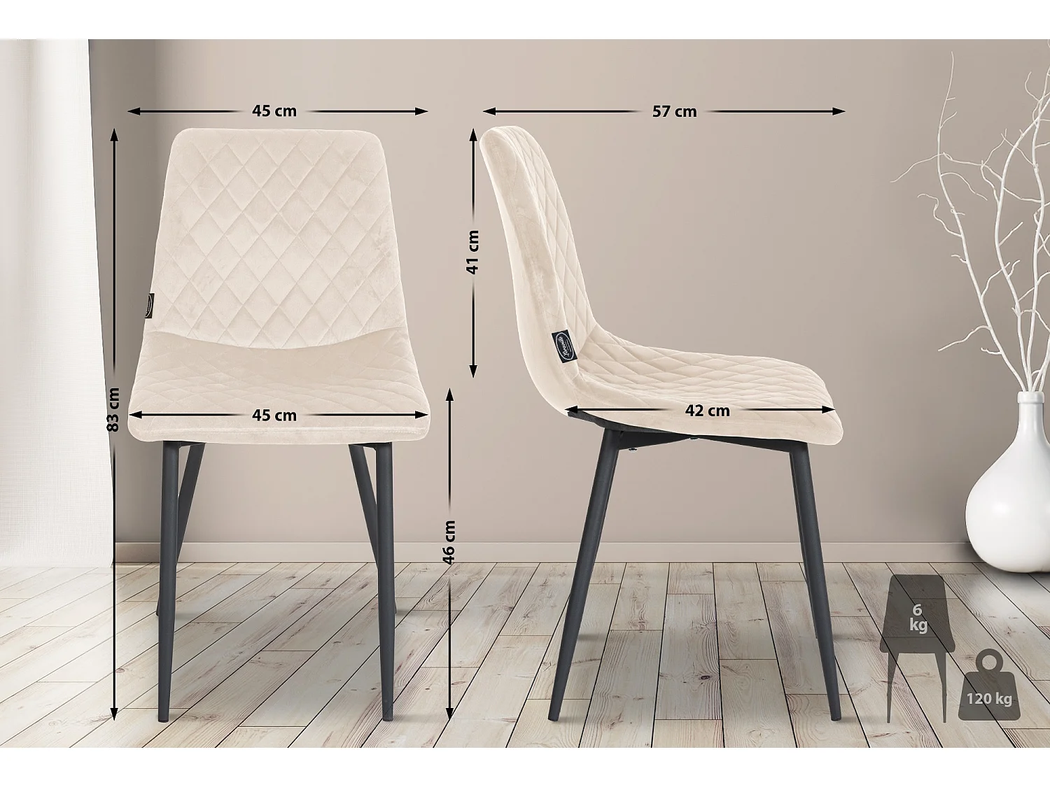 chaise salle à manger - Velours & Nature (carré) - Crème - Telde