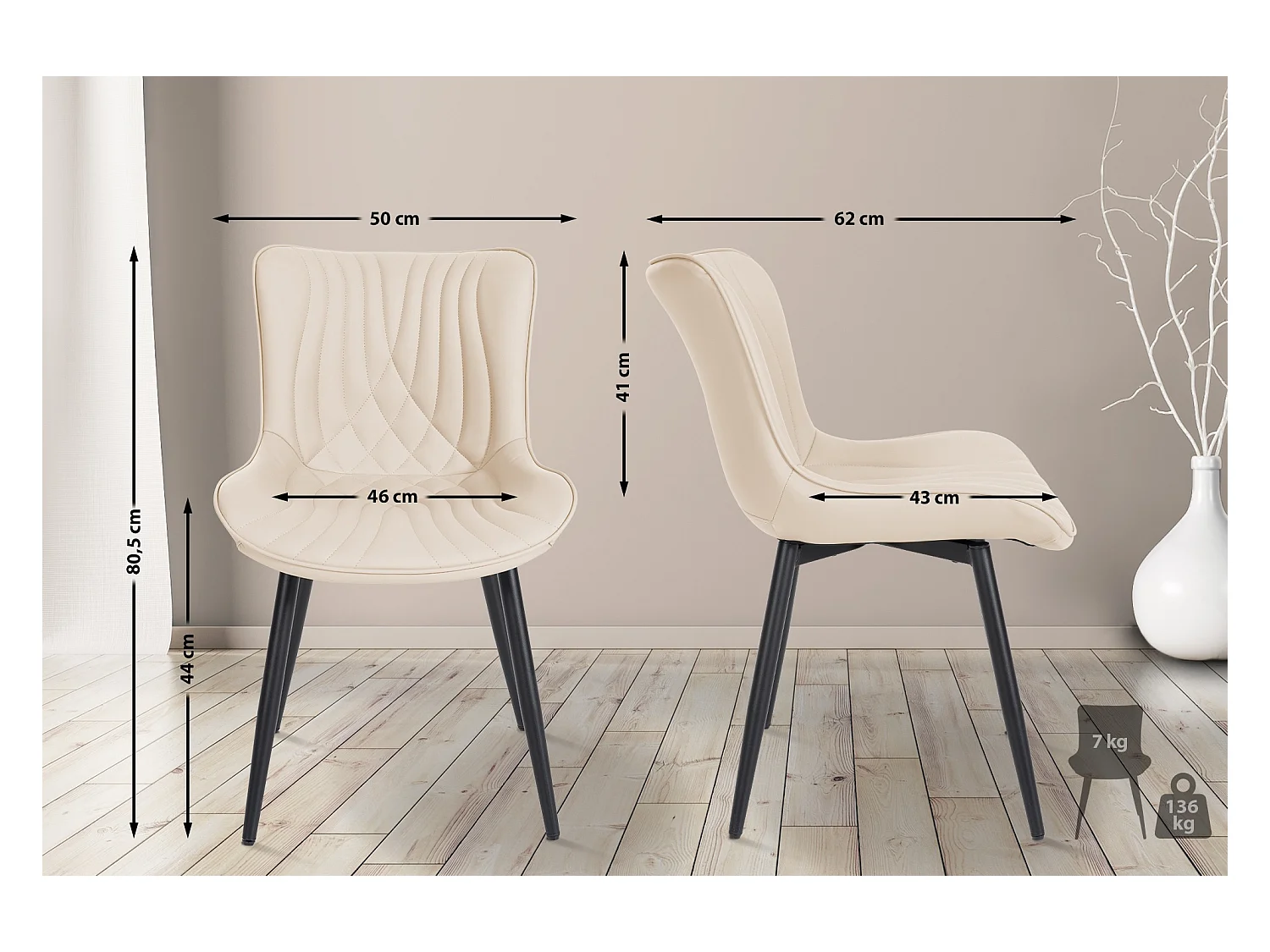 chaise salle à manger - Similicuir - Crème - Brady