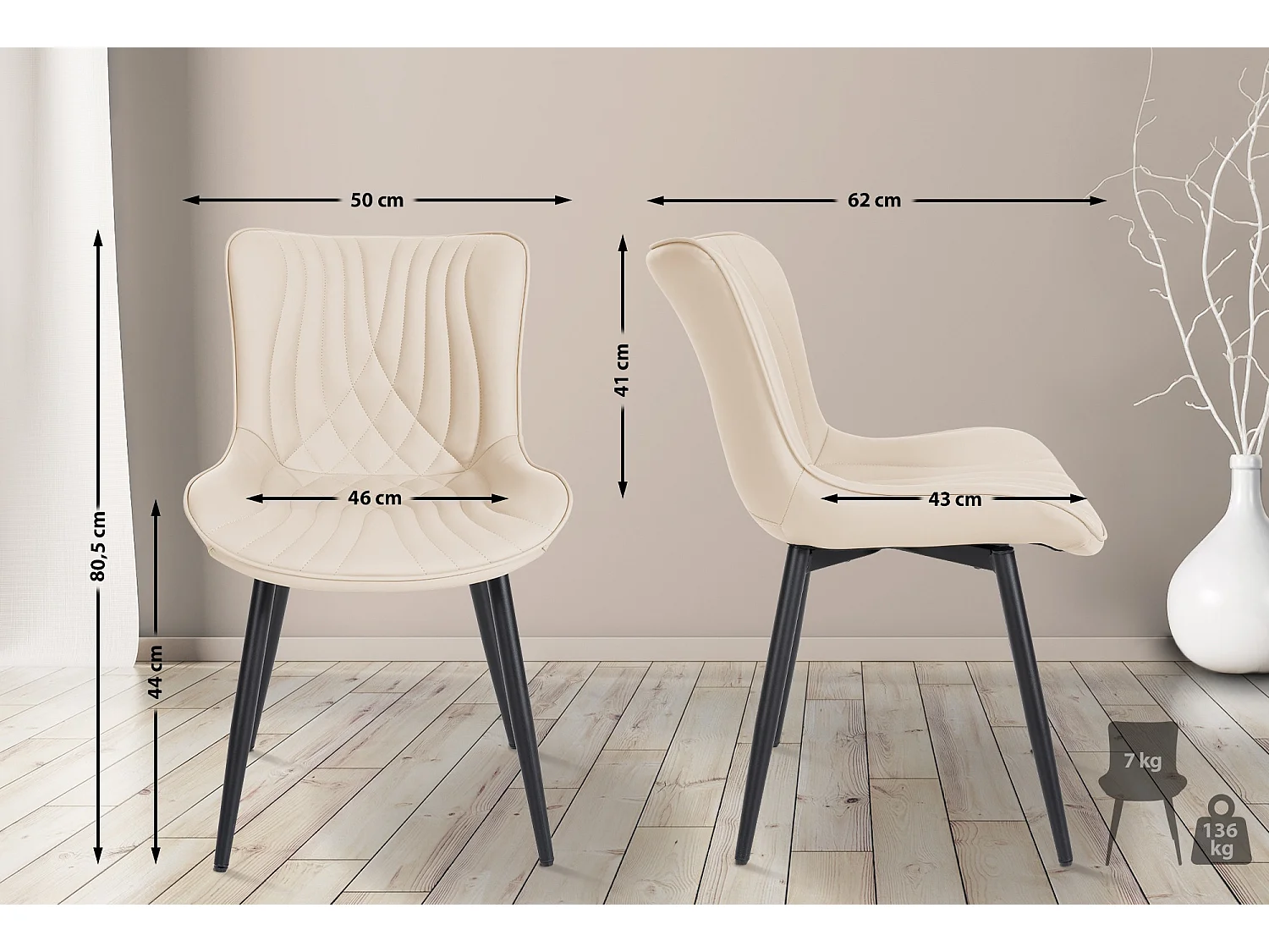 chaise salle à manger - Similicuir - Crème - Brady