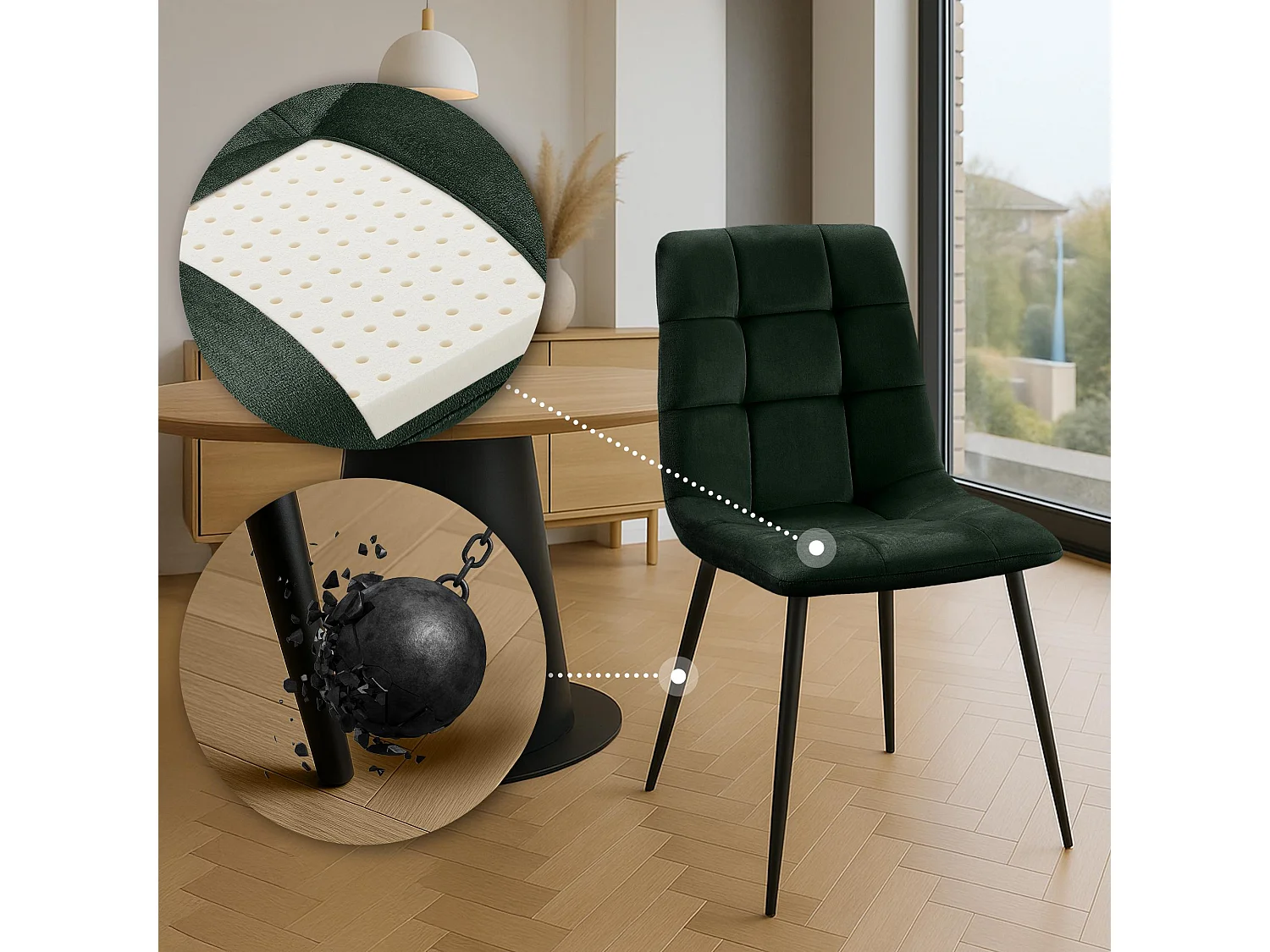 Lot de 2  chaise salle à manger - Velours - Vert - Tilde
