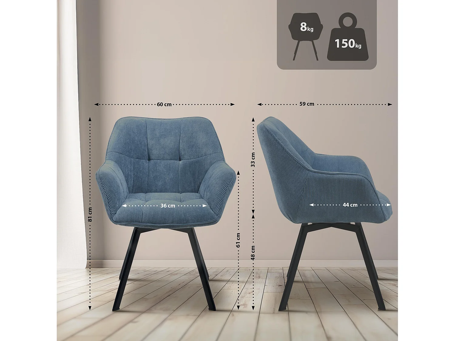 chaises avec accoudoirs - Cordon - Bleu - Jordi