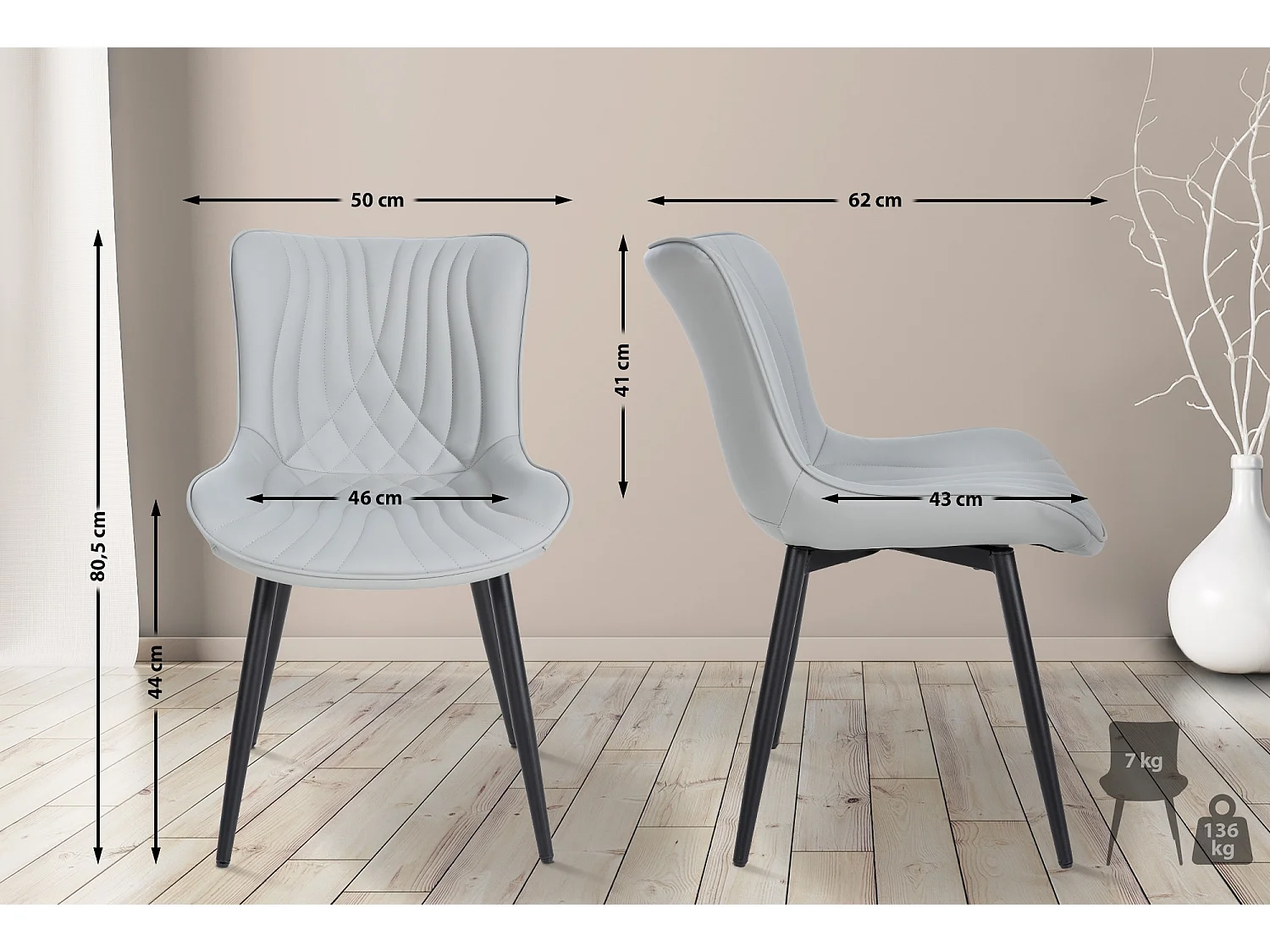 Lot de 2  chaise salle à manger - Similicuir - Gris - Brady