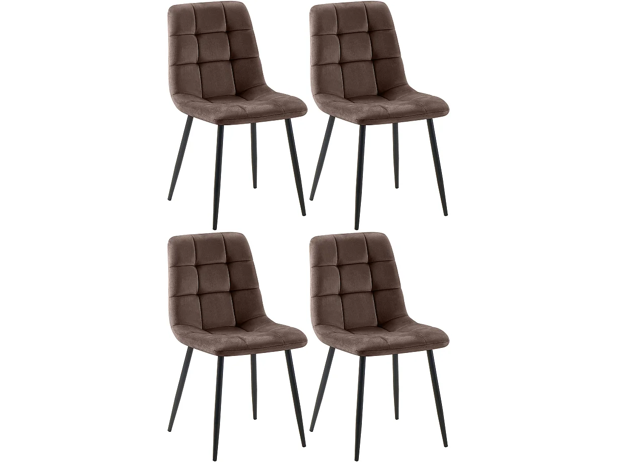 Lot de 4  chaise salle à manger - Velours - Marron - Tilde
