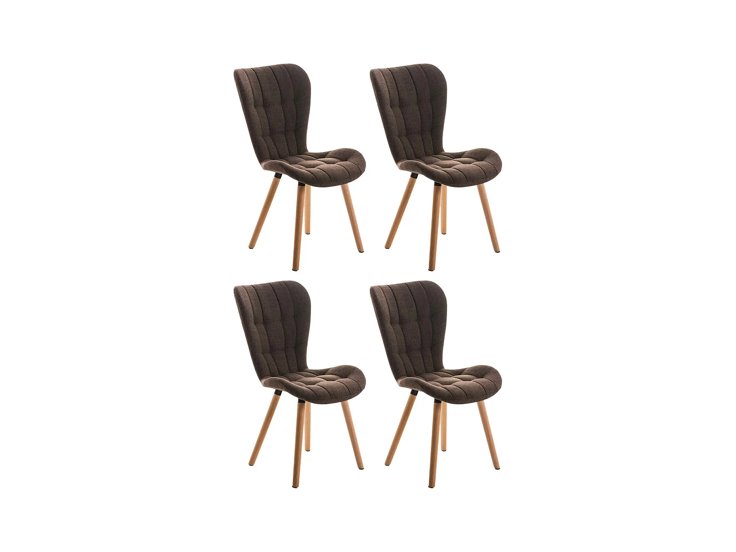 Lot de 4  chaise salle à manger - Tissu & Bois - Marron - Elda