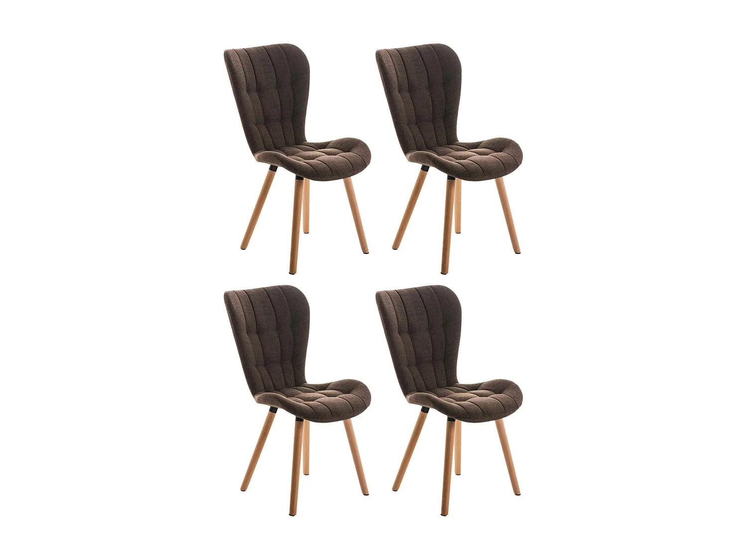 Lot de 4  chaise salle à manger - Tissu & Bois - Marron - Elda
