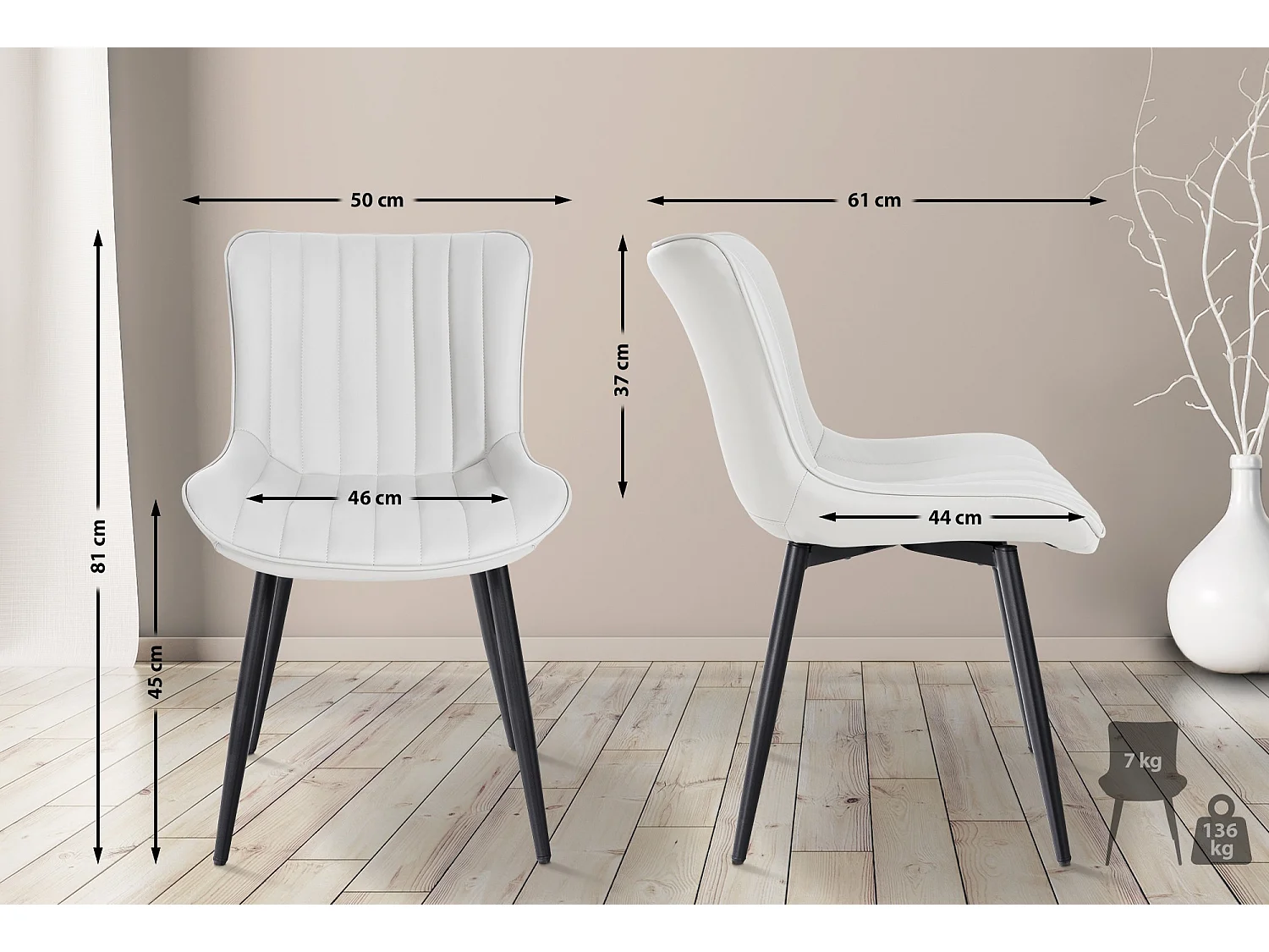 Lot de 2  chaise salle à manger - Similicuir - Blanc - Largo