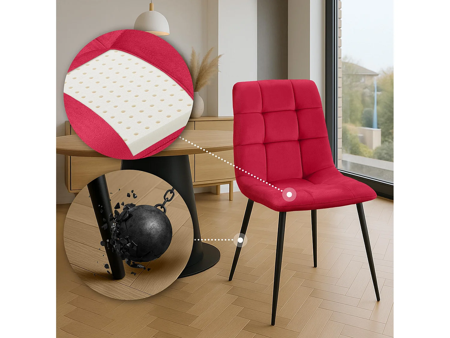 Lot de 2  chaise salle à manger - Velours - Rouge - Tilde