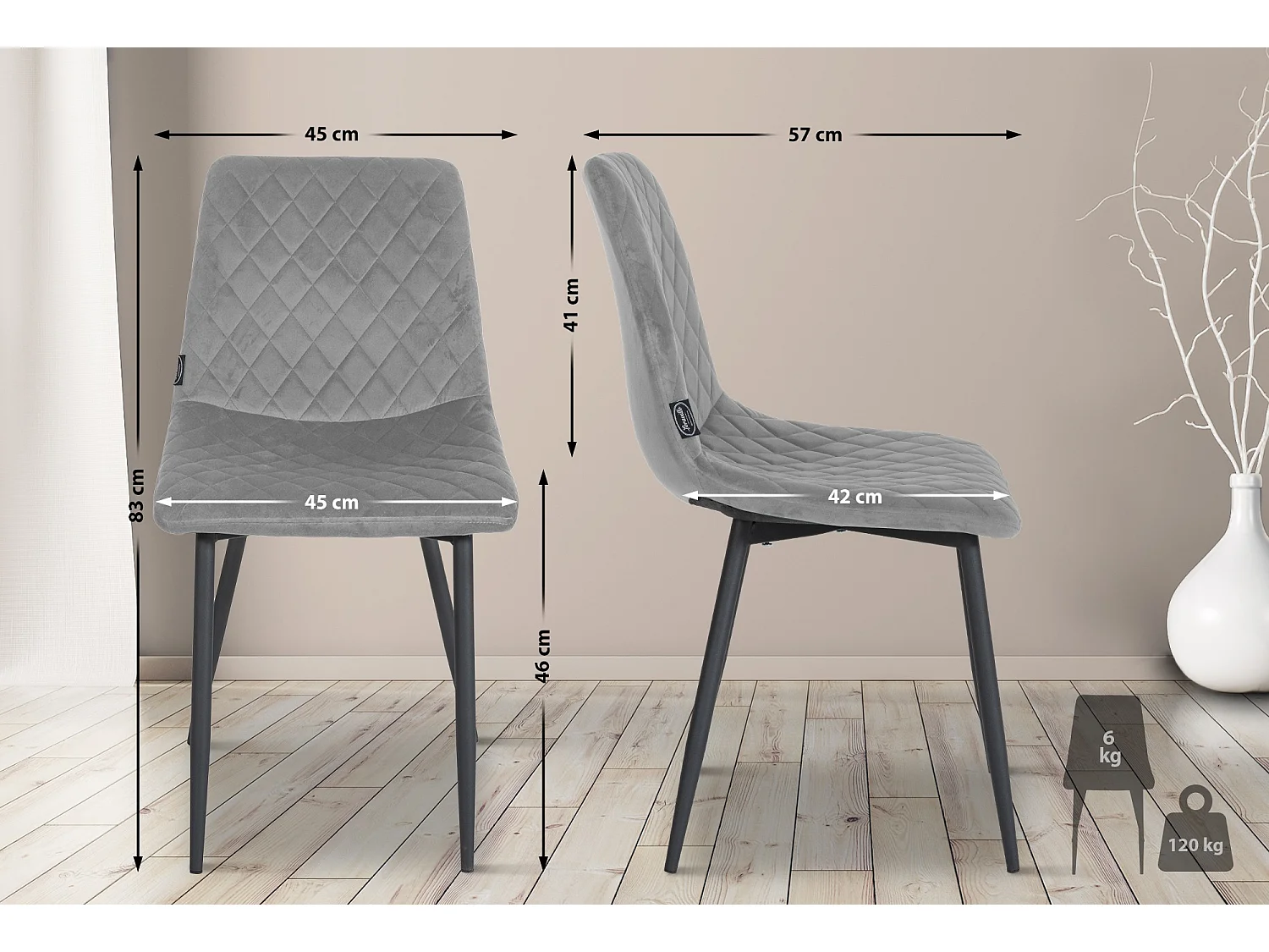 chaise salle à manger - Velours & Nature (carré) - Gris - Telde