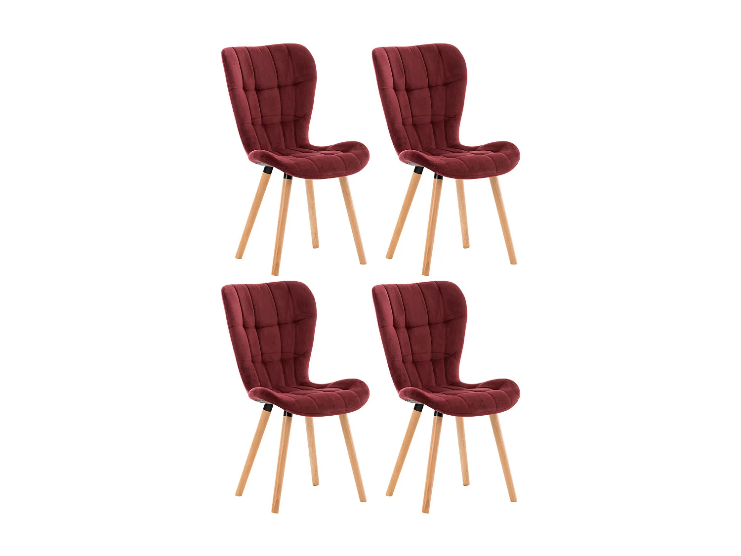 Lot de 4  chaise salle à manger - Velours & Bois - Rouge - Elda