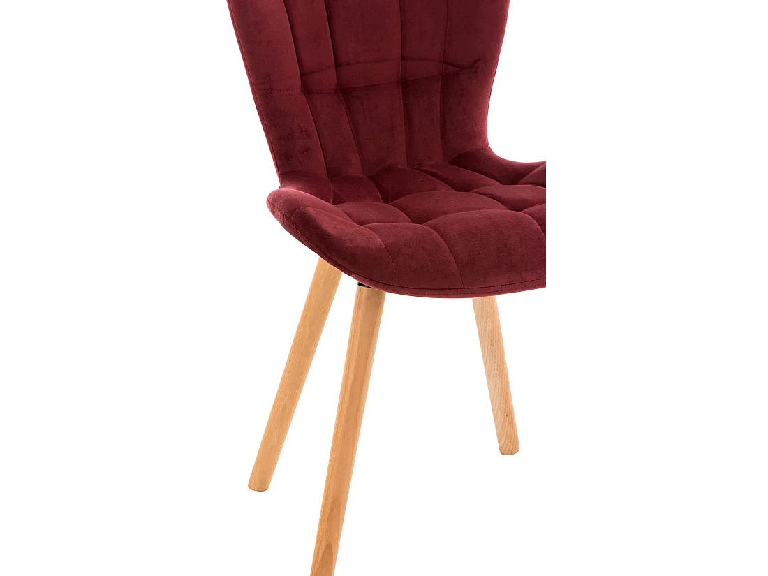 Lot de 4  chaise salle à manger - Velours & Bois - Rouge - Elda