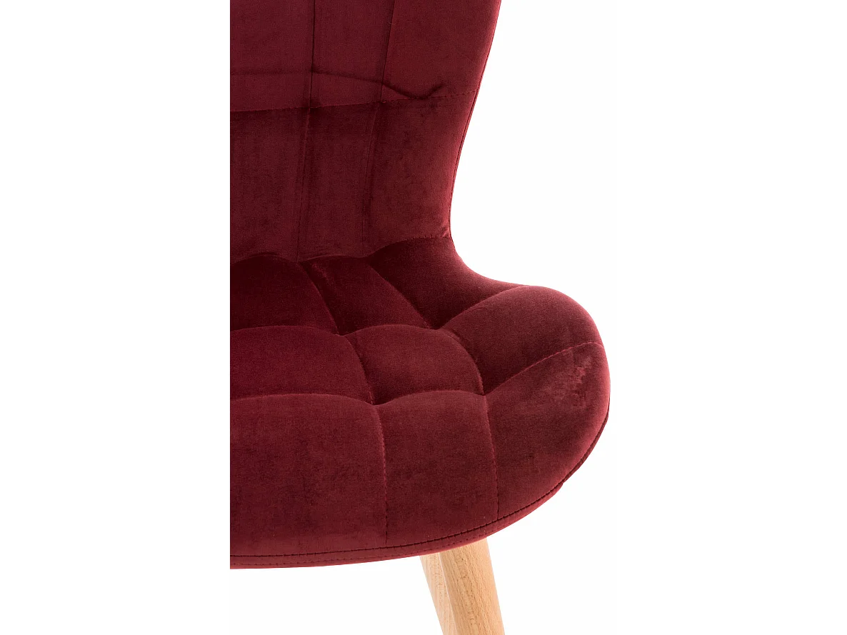 Lot de 4  chaise salle à manger - Velours & Bois - Rouge - Elda