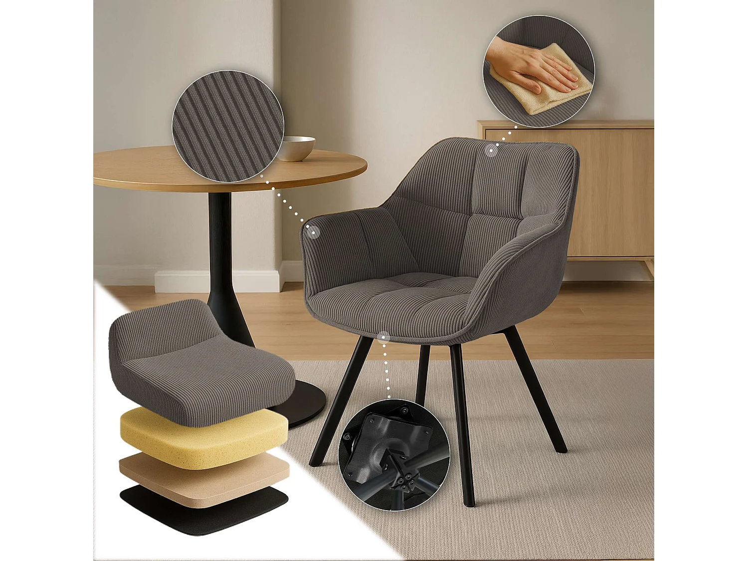 chaises avec accoudoirs - Cordon - Marron - Jordi