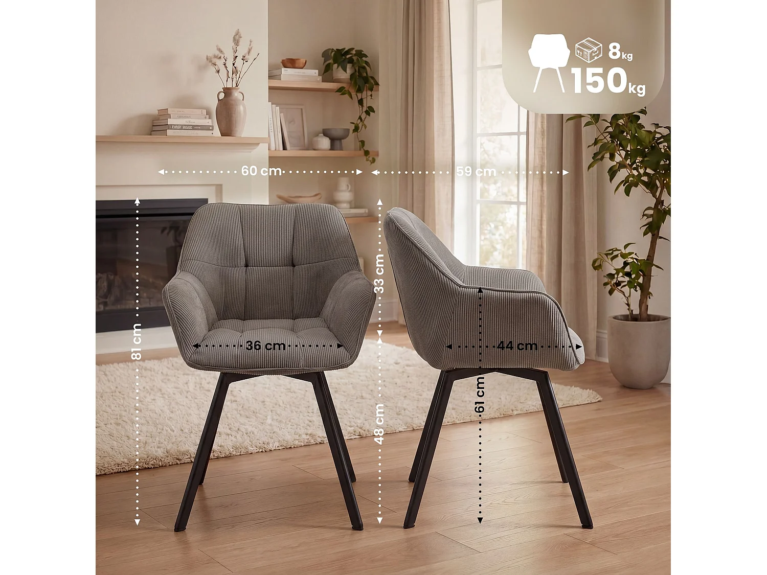 chaises avec accoudoirs - Cordon - Marron - Jordi