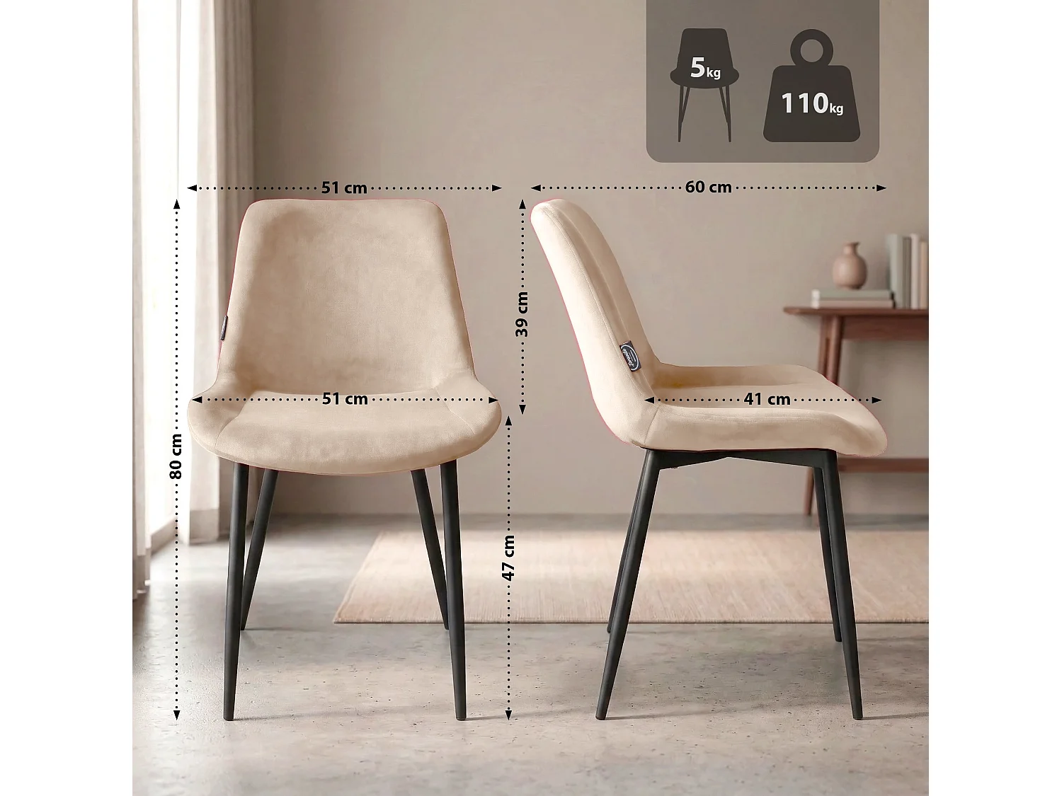 chaise salle à manger - Velours & Chrome - Crème - Victoria