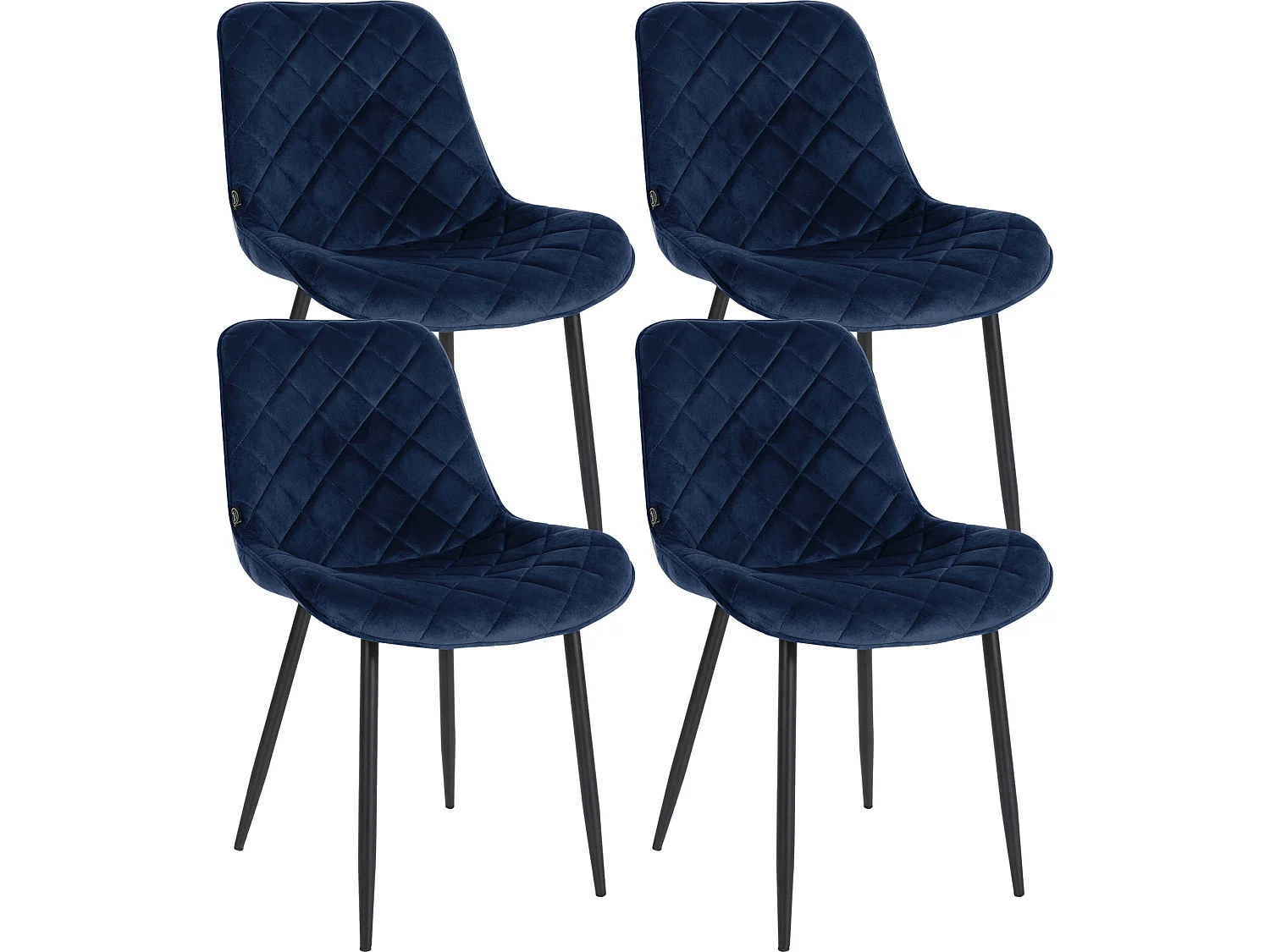 Lot de 4  chaise salle à manger - Velours & Blanc - Bleu - Springs