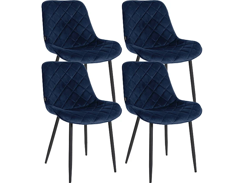 Lot de 4  chaise salle à manger - Velours & Blanc - Bleu - Springs