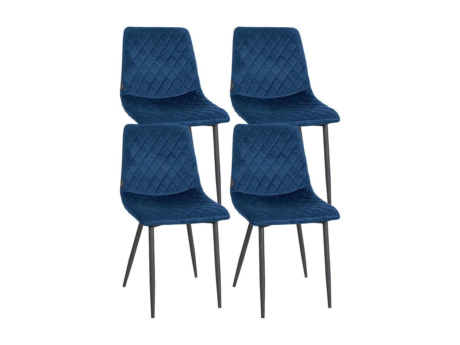 Lot de 4  chaise salle à manger - Velours & Métal noir mat - Bleu - Telde