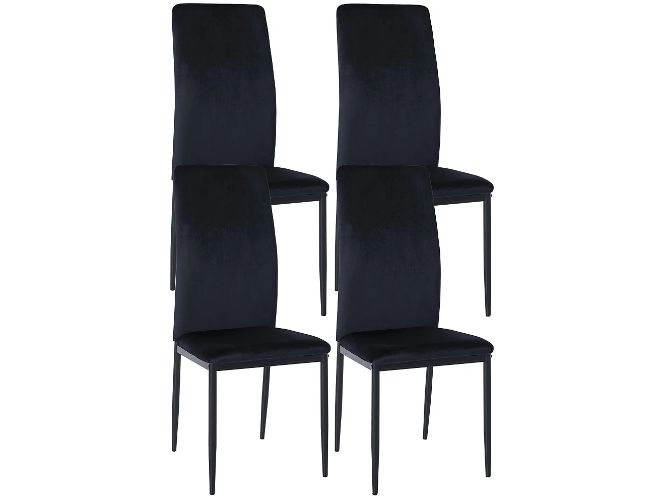 Lot de 4  chaise salle à manger - Velours & Métal - Noir - Savino