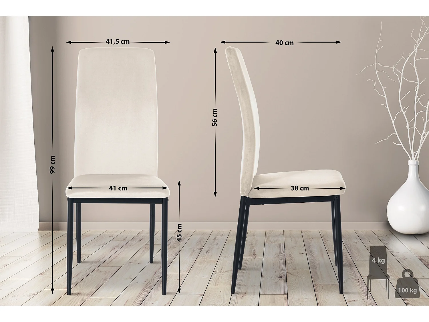 chaise salle à manger - Velours - Crème - Savino