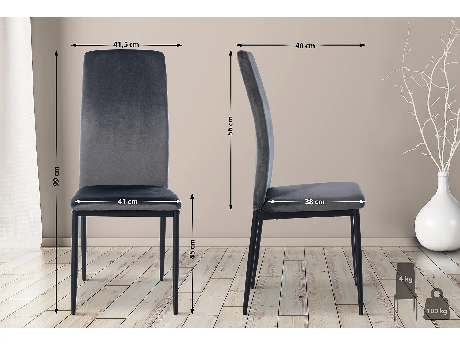 chaise salle à manger - Velours - Gris - Savino