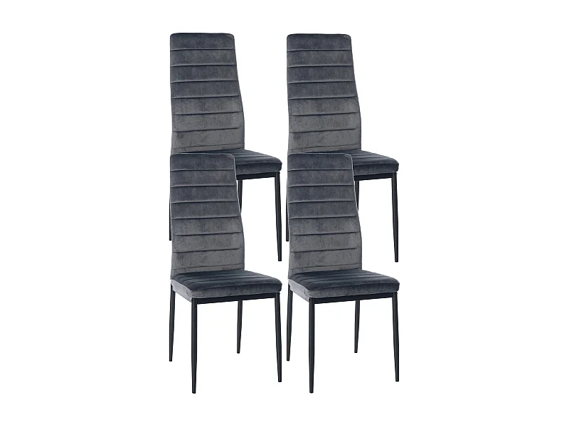 Lot de 4  chaise salle à manger - Velours - Gris - Mayfair