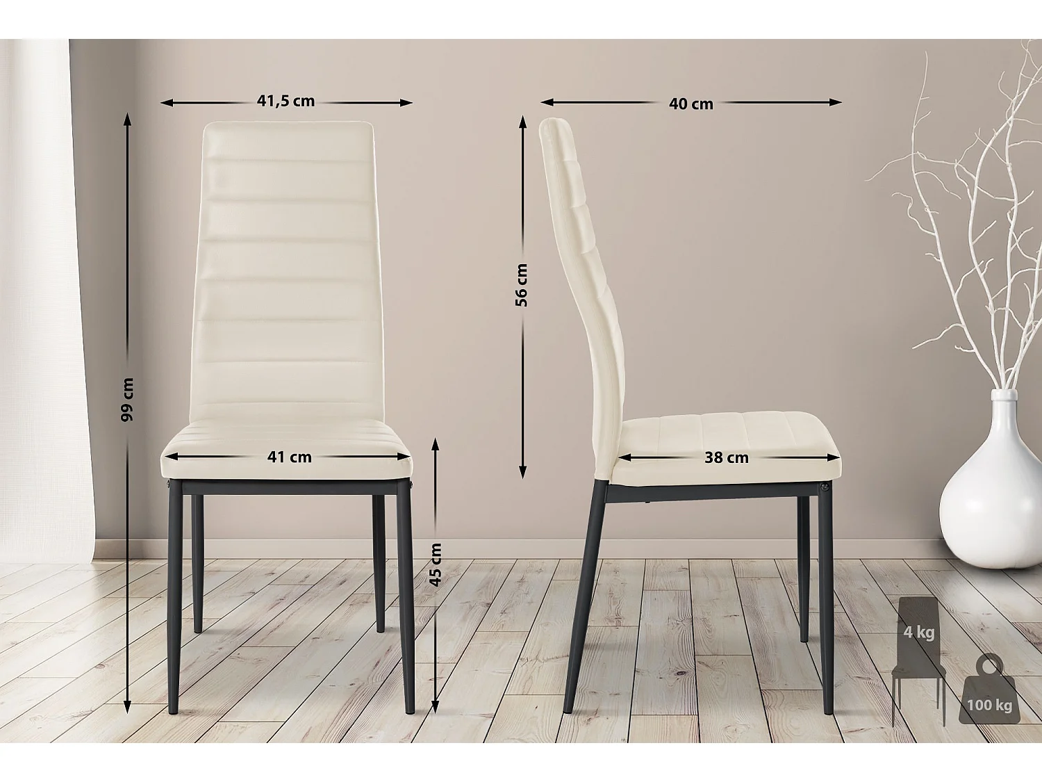 Lot de 6  chaise salle à manger - Similicuir - Crème - Mayfair