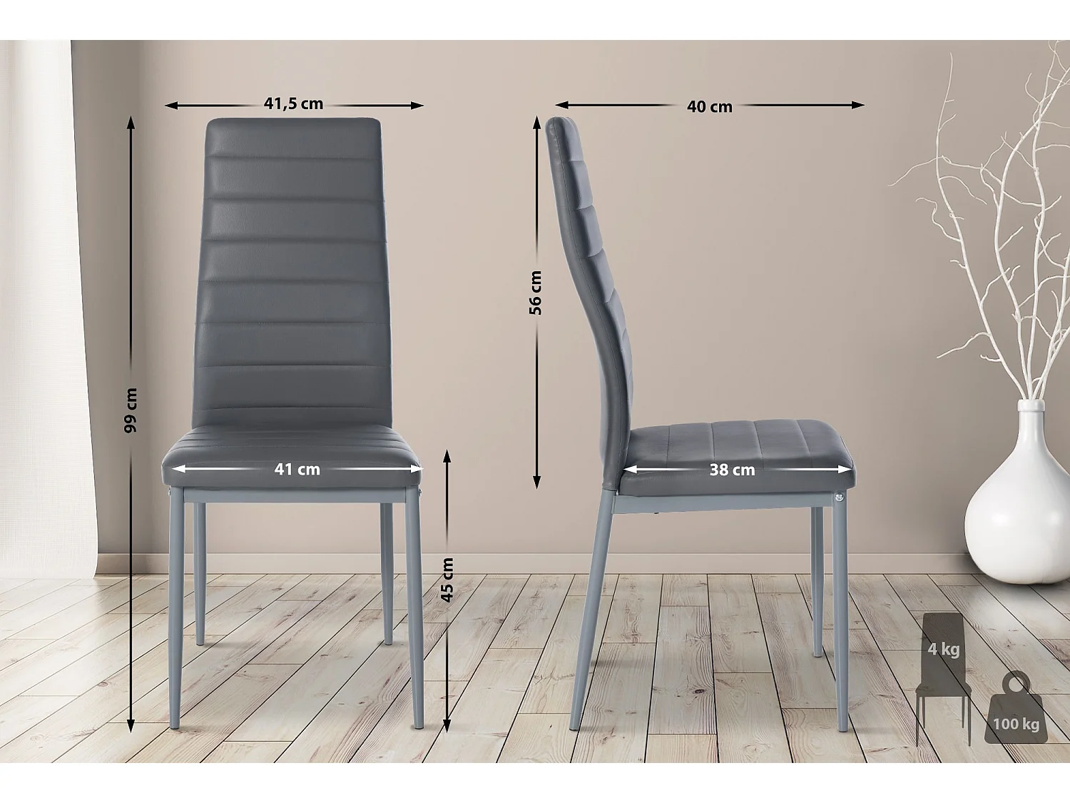 Lot de 6  chaise salle à manger - Similicuir - Gris - Mayfair