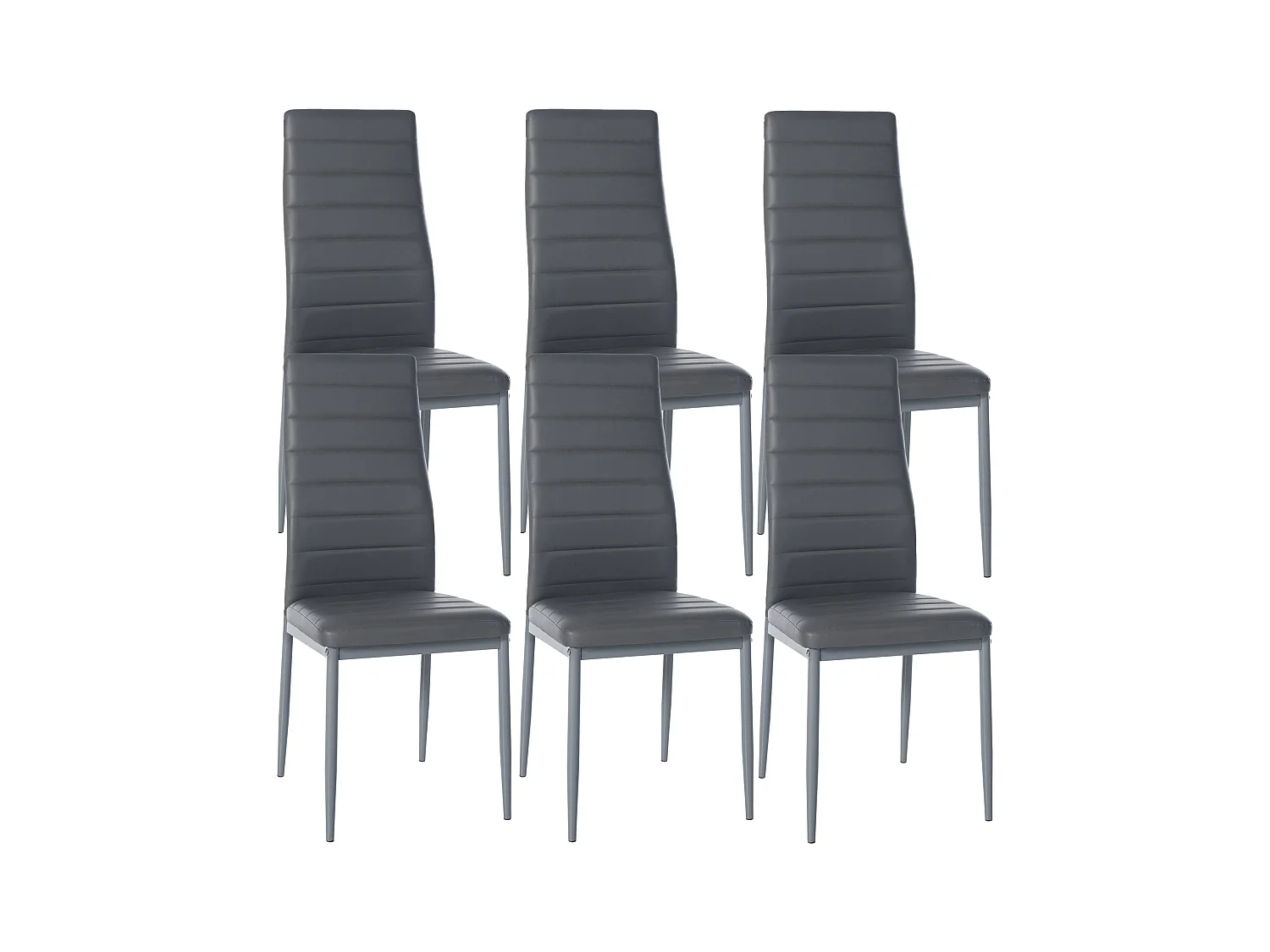 Lot de 6  chaise salle à manger - Similicuir - Gris - Mayfair