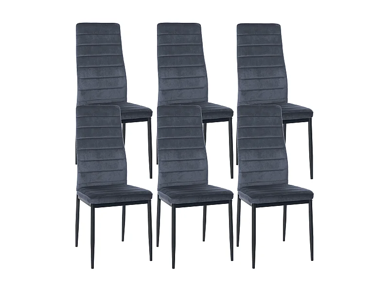 Lot de 6  chaise salle à manger - Velours - Gris clair - Mayfair