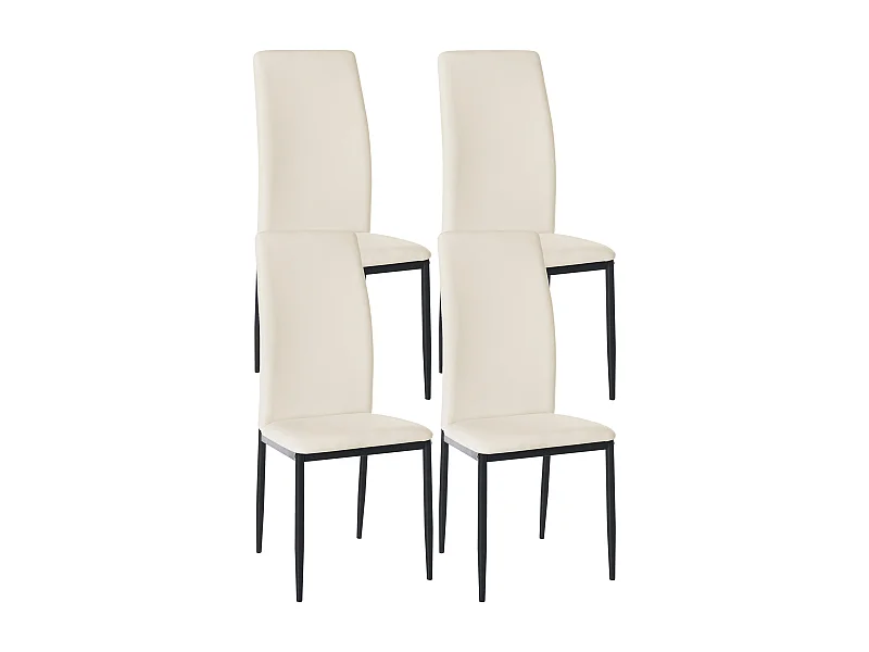 Lot de 4  chaise salle à manger - Similicuir - Crème - Savino