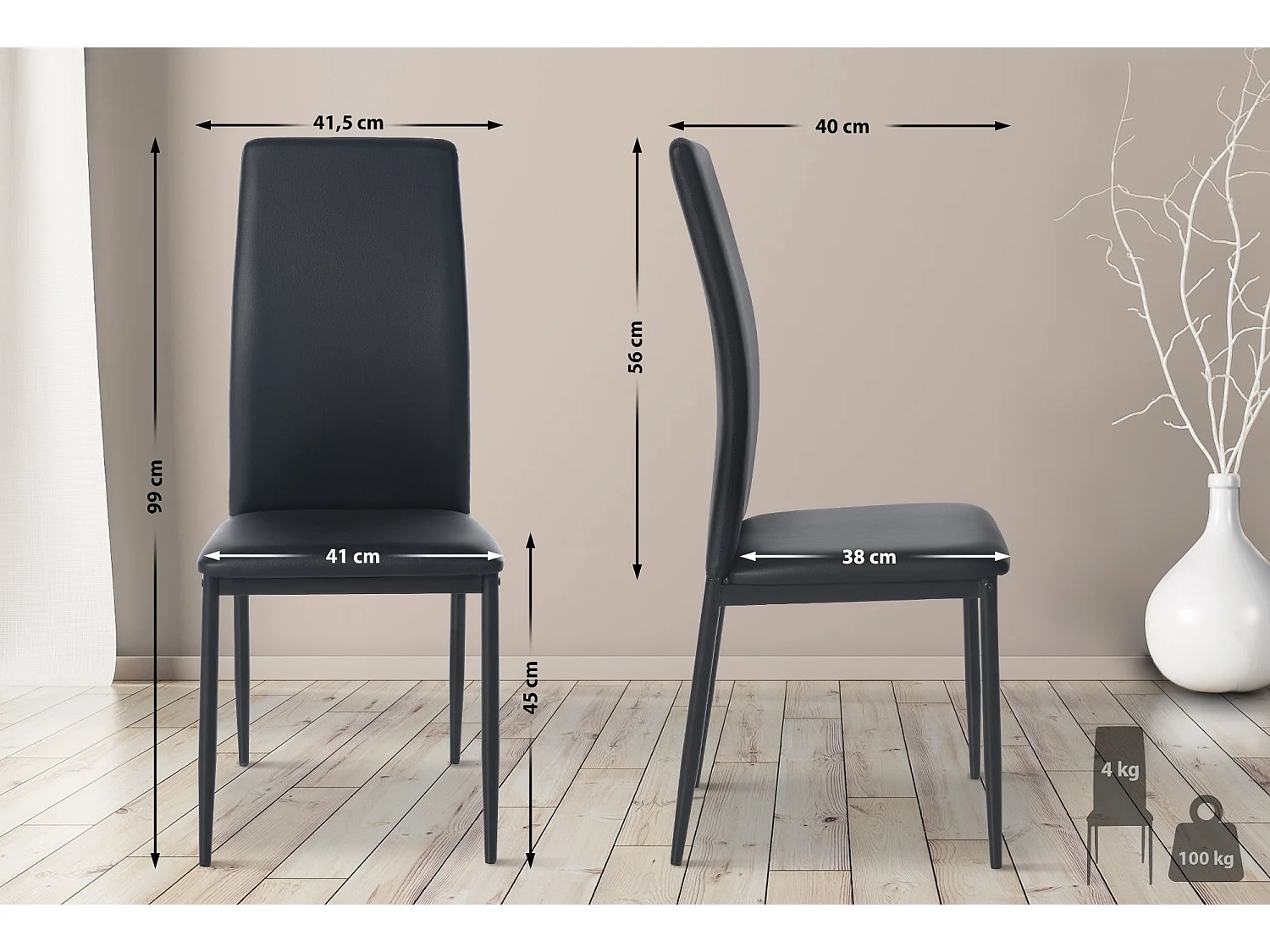 chaise salle à manger - Similicuir & Métal - Noir - Savino