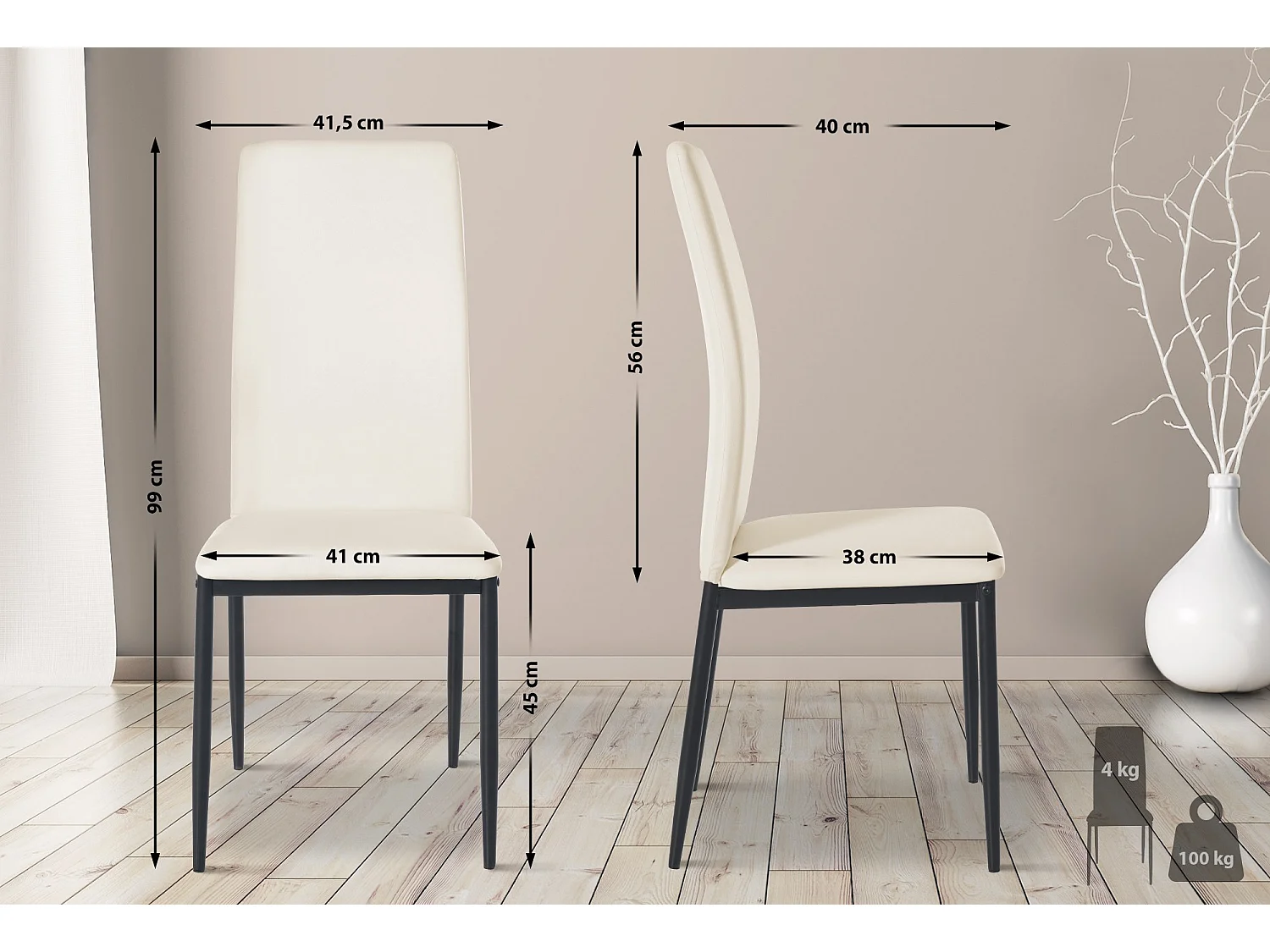 Lot de 6  chaise salle à manger - Similicuir - Crème - Savino