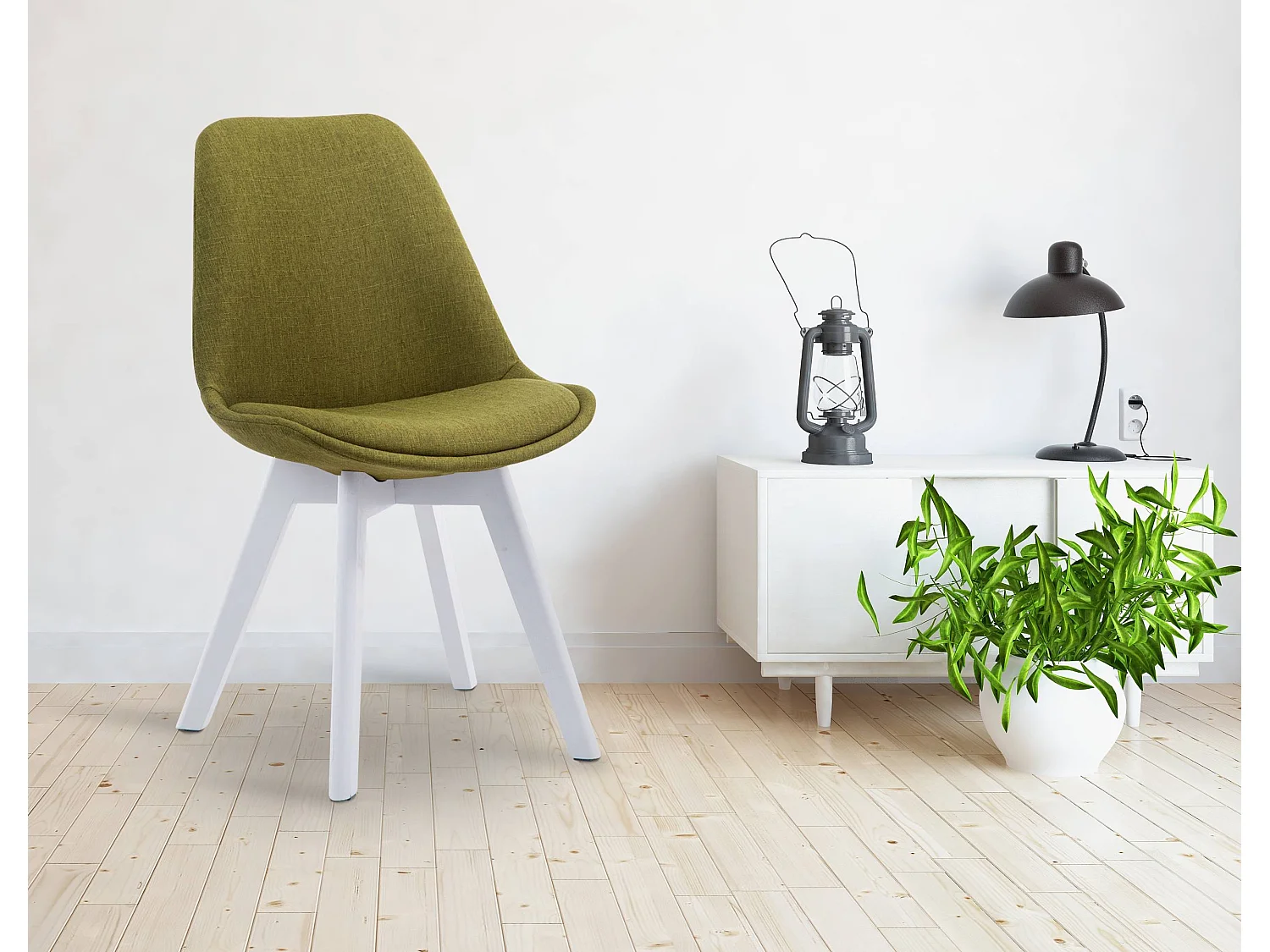 Eetkamerstoelen - Stof & wit - groen - Borneo