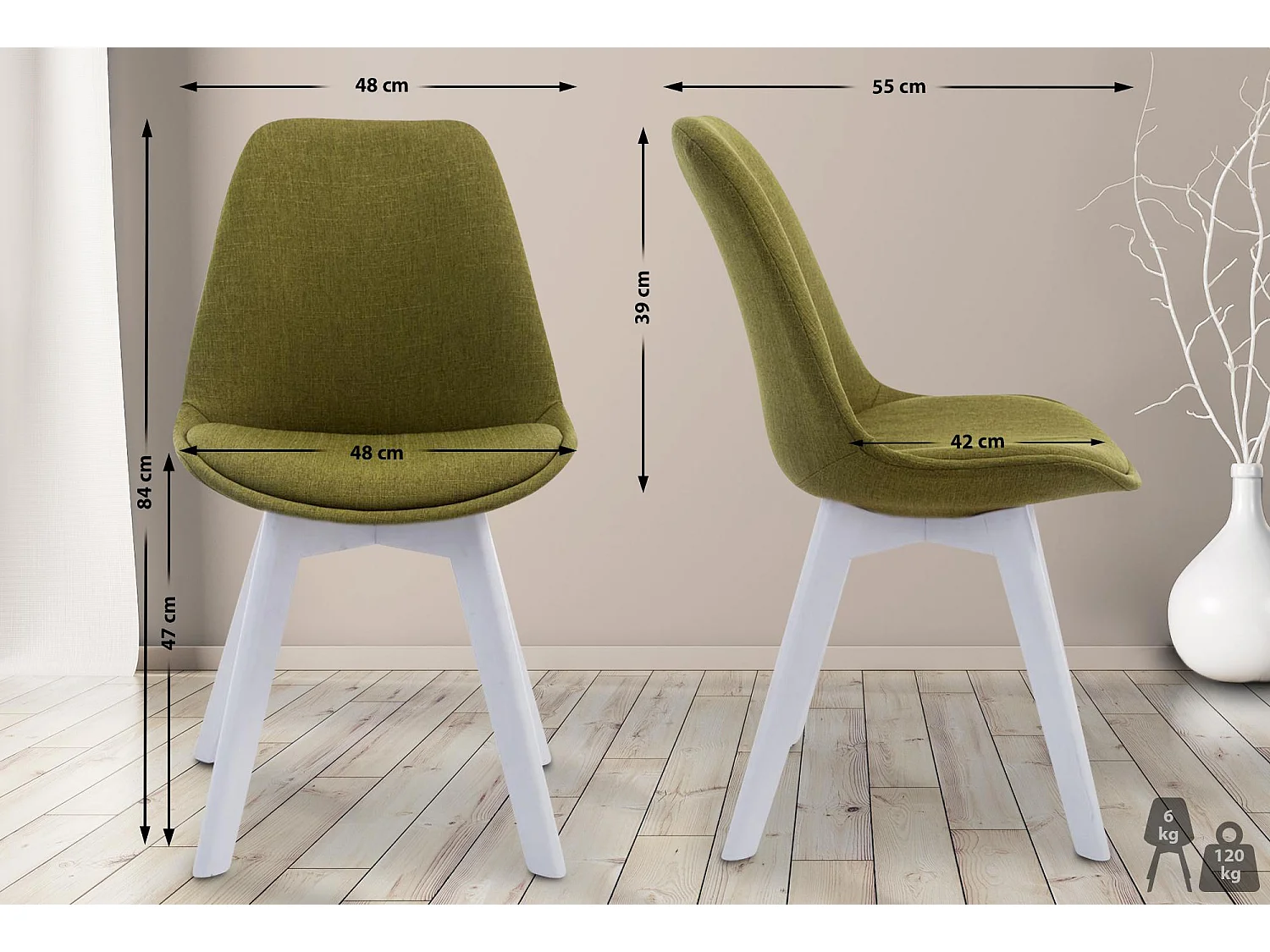 chaise salle à manger - Tissu & Blanc - Vert - Borneo
