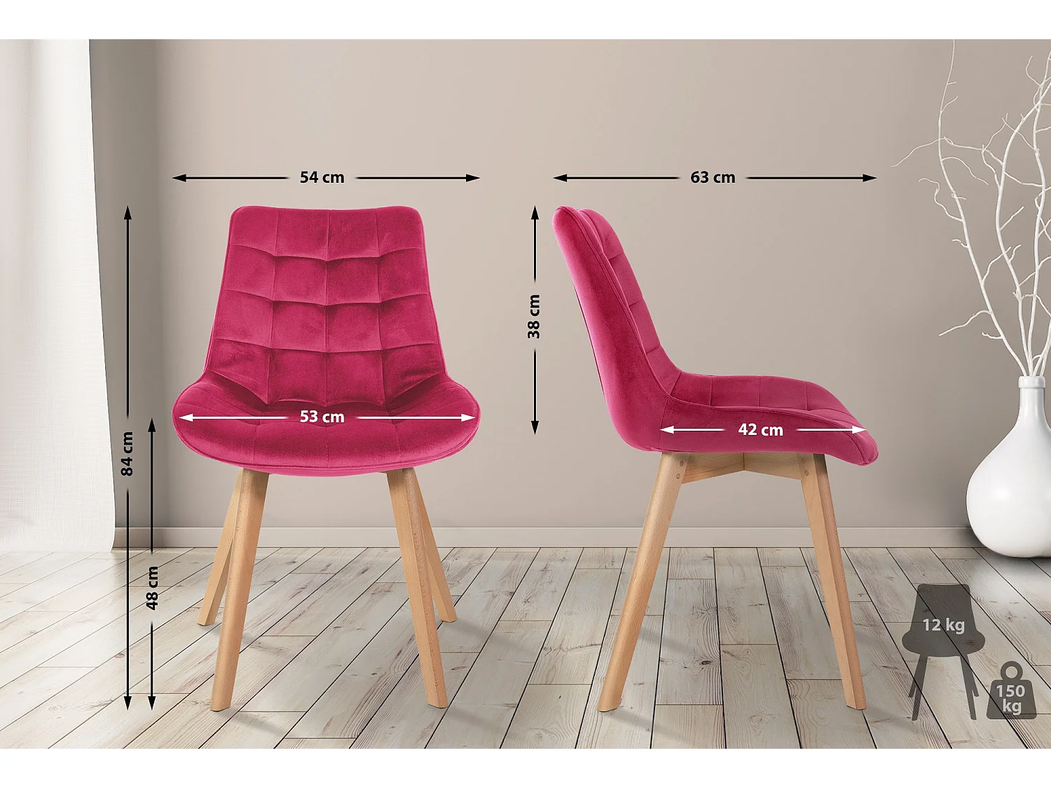 Eetkamerstoelen - Fluweel & zwart - rood - Brook