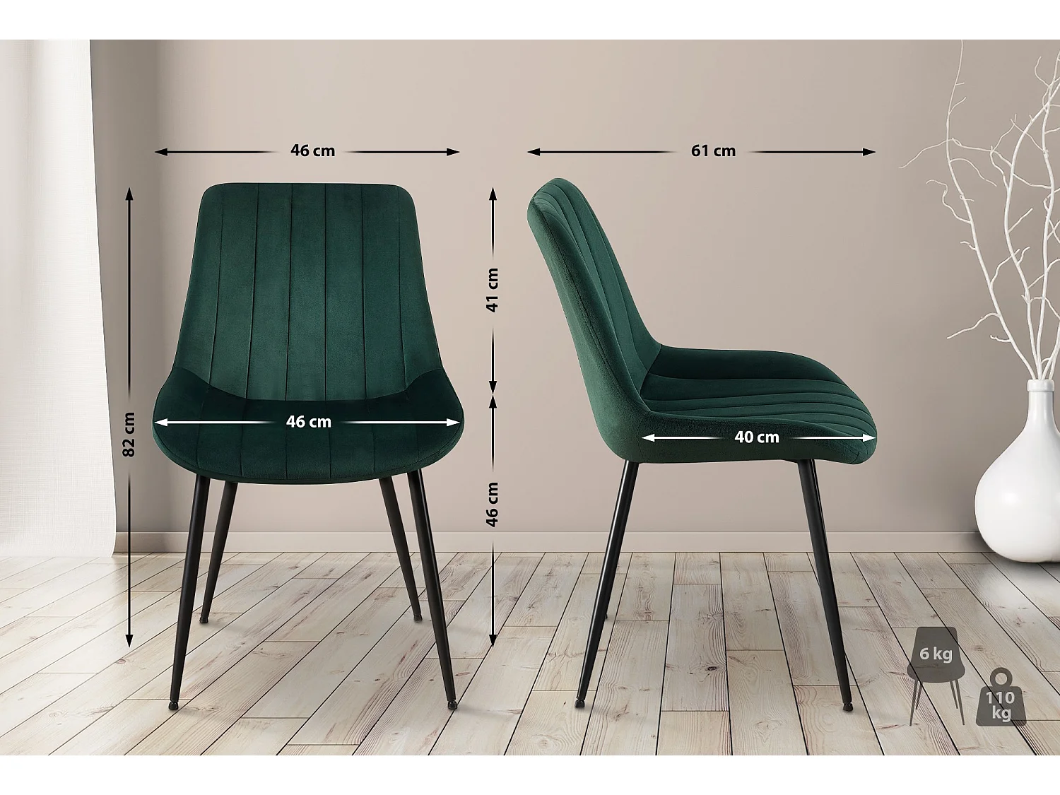Lot de 2  chaise salle à manger - Velours & Blanc - Vert - Rahden