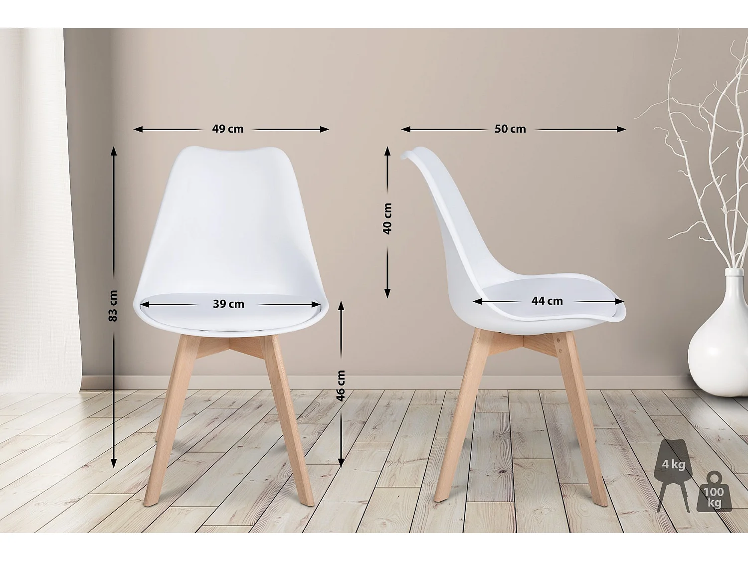 Lot de 6  chaise salle à manger - Plastique - Blanc - Ramsey