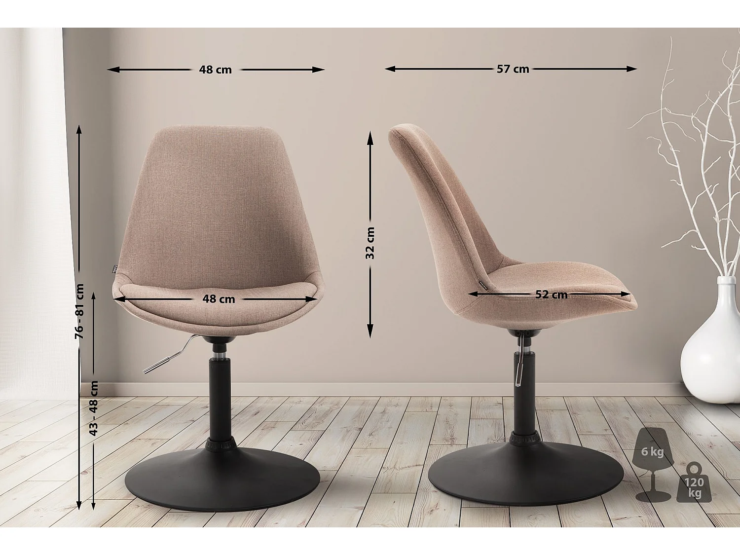 chaise salle à manger - Tissu & Noir - Taupe - Maverick