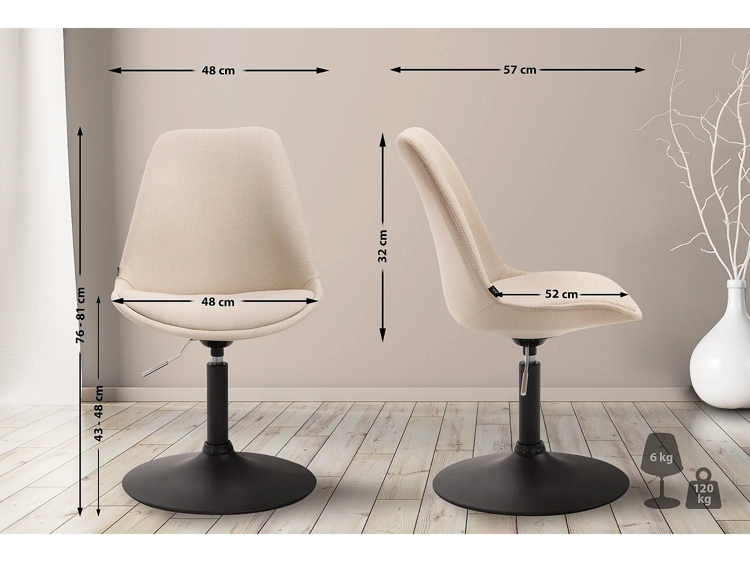 chaise salle à manger - Tissu & Noir - Crème - Maverick