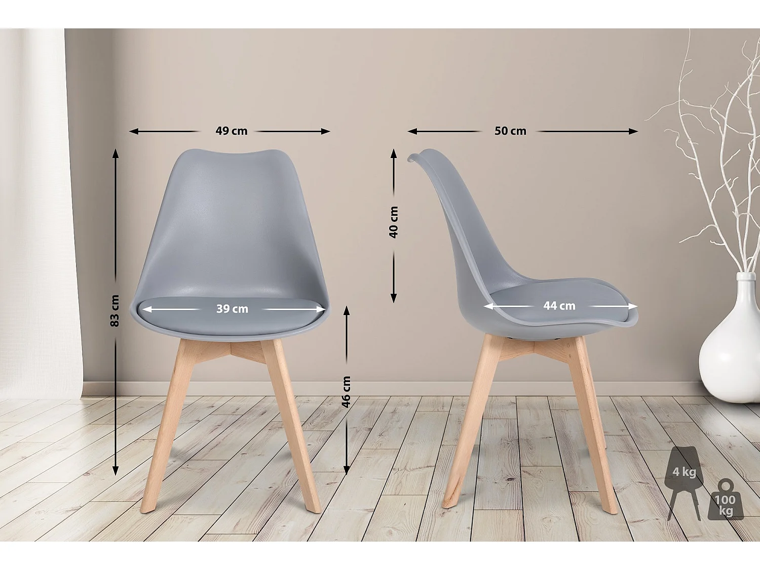 Lot de 6  chaise salle à manger - Plastique - Gris - Ramsey