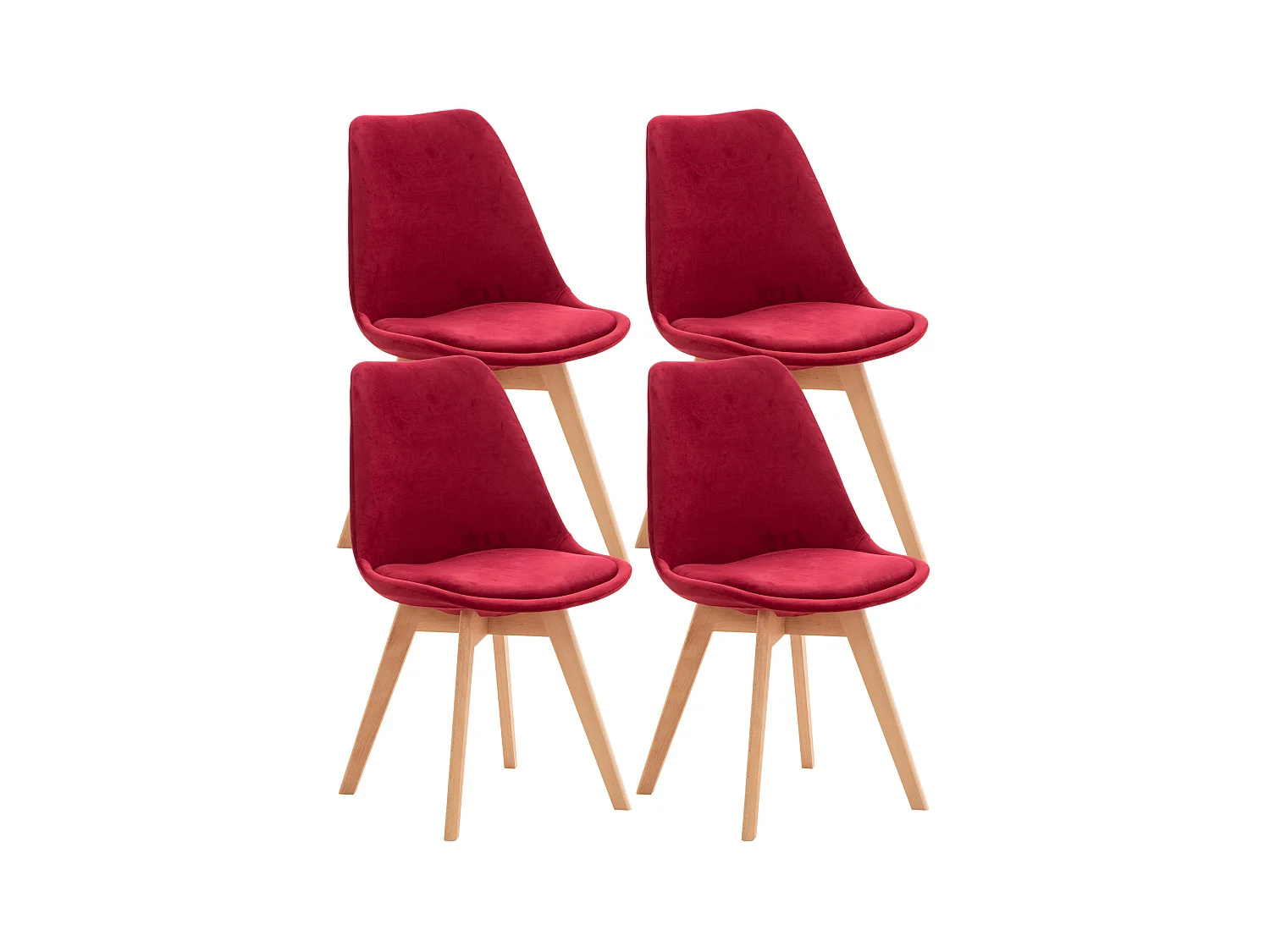 Lot de 4  chaise salle à manger - Velours - Rouge - Linares