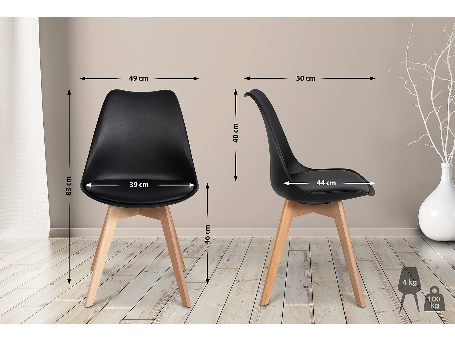 Lot de 6  chaise salle à manger - Plastique - Noir - Ramsey