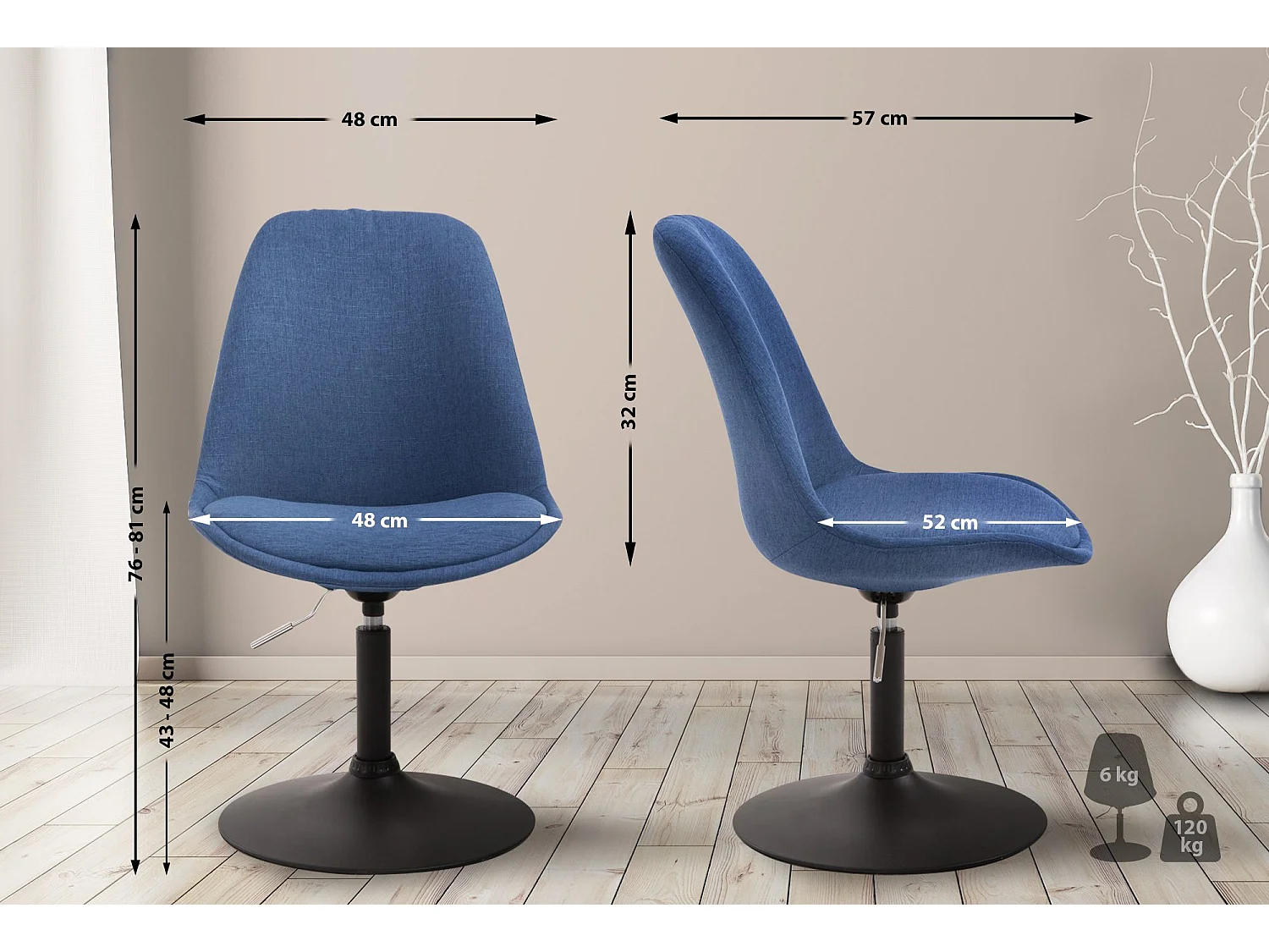 chaise salle à manger - Tissu & Noir - Bleu - Maverick