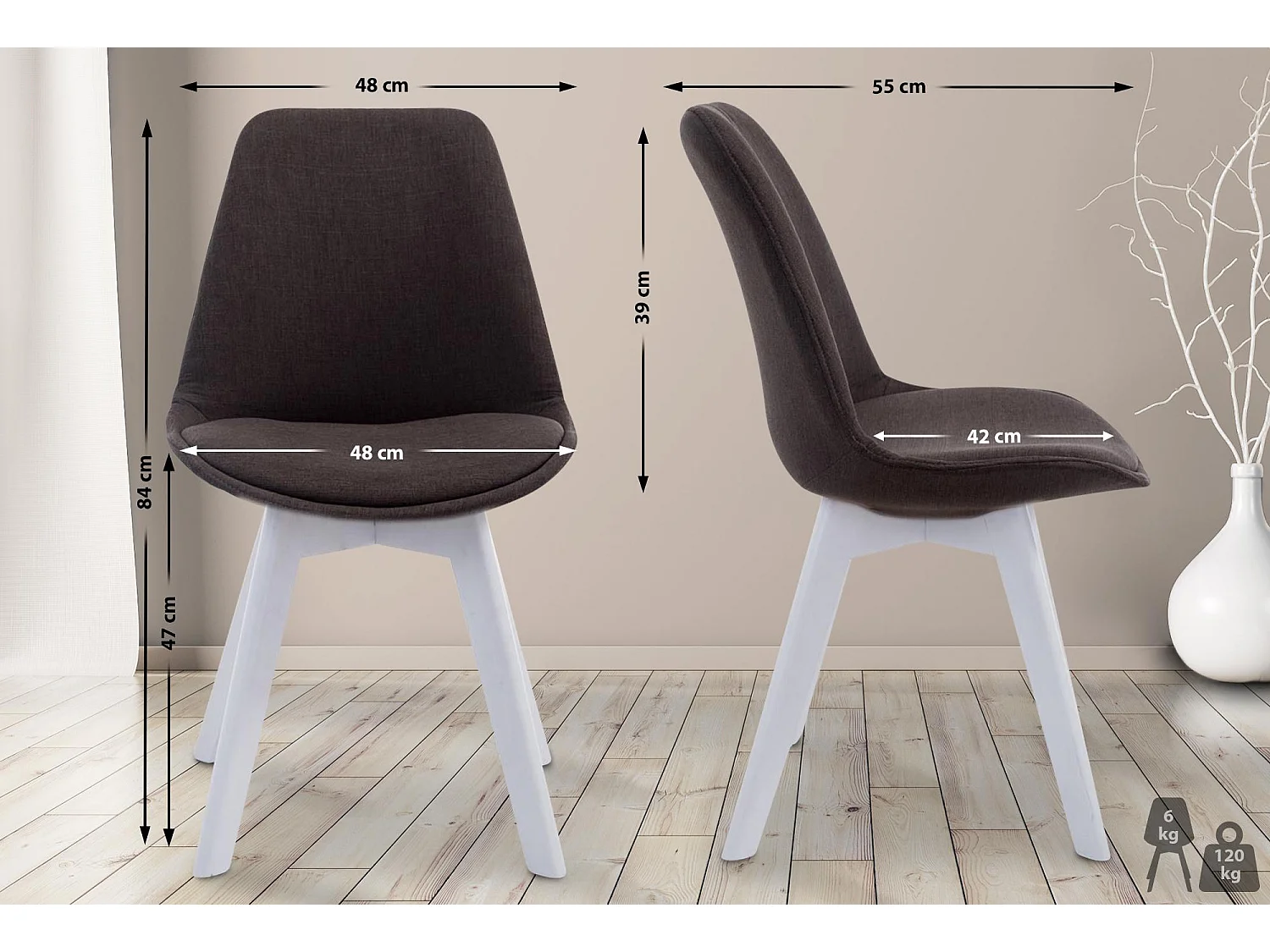 chaise salle à manger - Tissu & Blanc - Gris foncé - Borneo