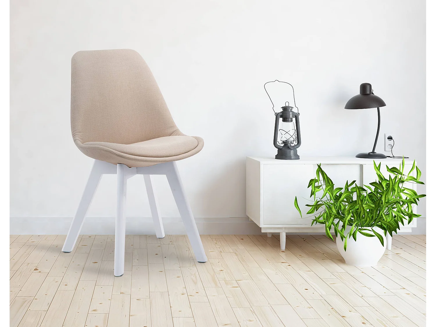 Eetkamerstoelen - Stof & wit - creme - Borneo