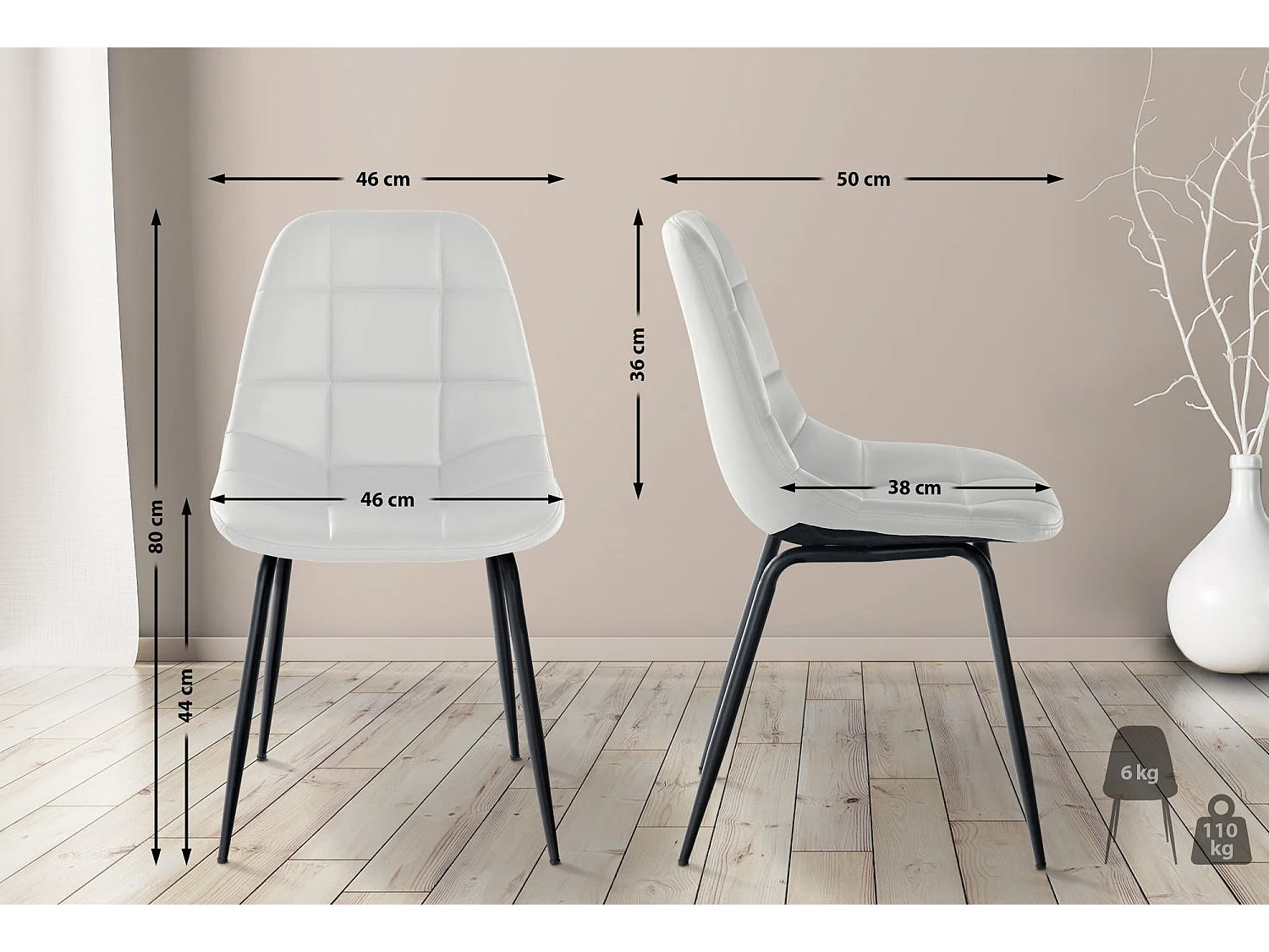 chaise salle à manger - Similicuir & Métal noir mat - Blanc - Tom