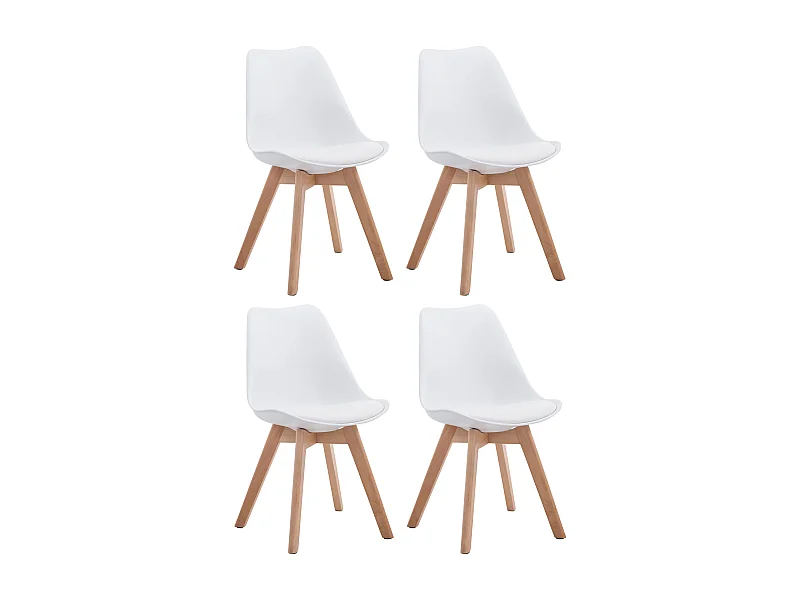 Lot de 4  chaise salle à manger - Similicuir & Nature - Blanc - Borneo V2
