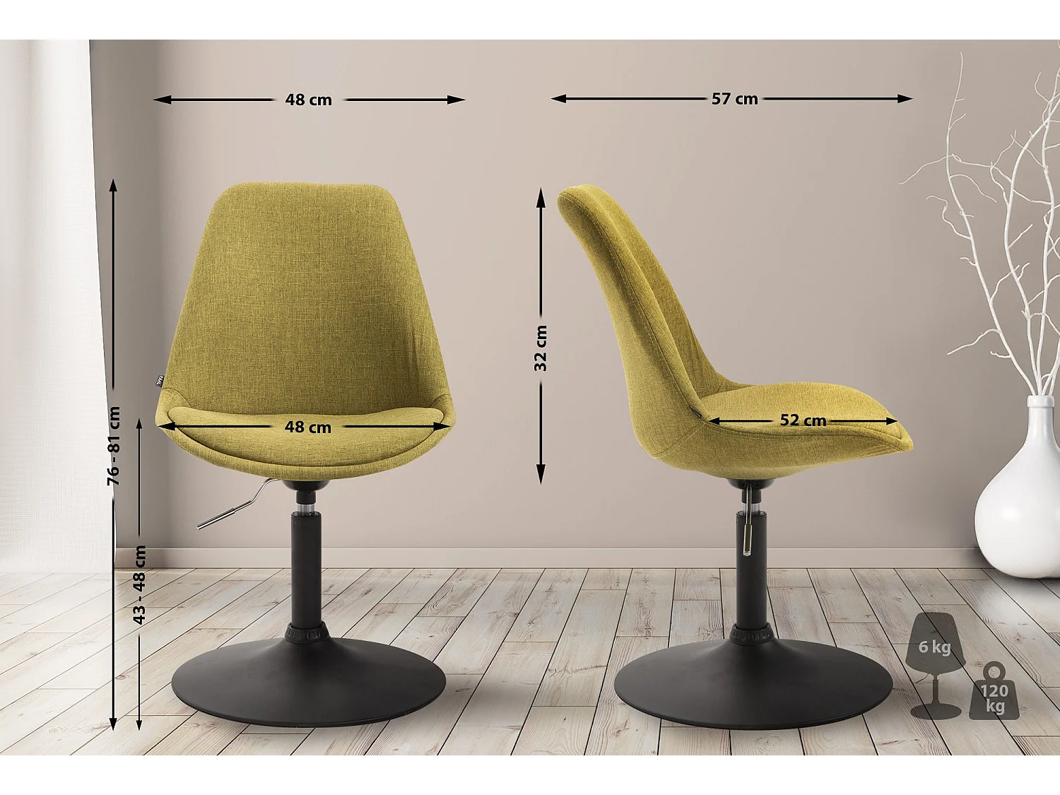 chaise salle à manger - Tissu & Noir - Vert - Maverick