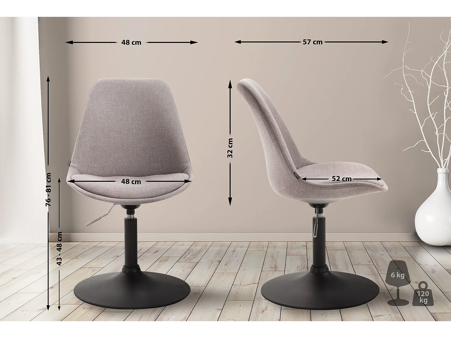 chaise salle à manger - Tissu & Noir - Gris - Maverick