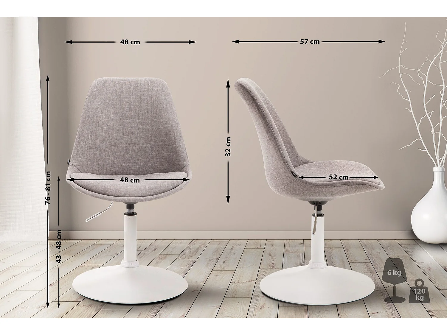 chaise salle à manger - Tissu & Blanc - Gris - Maverick